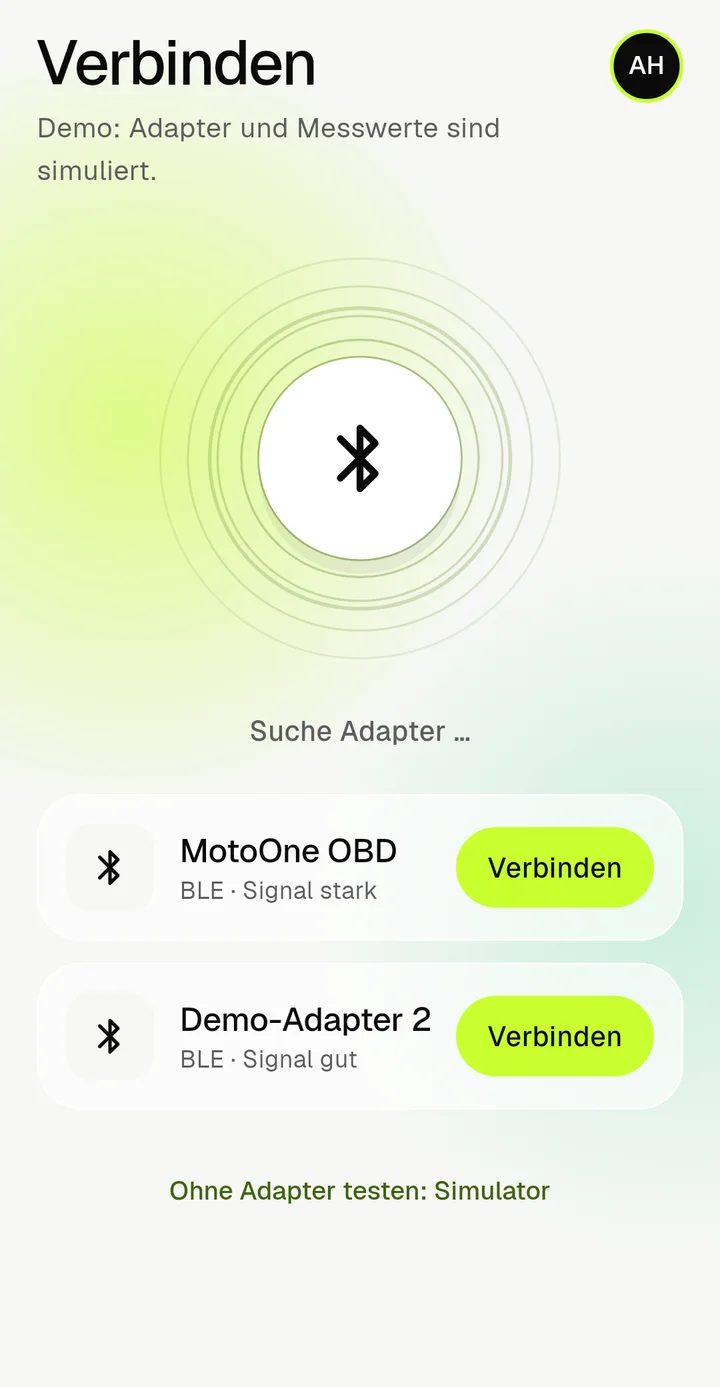 MotoOne sucht einen Bluetooth-Adapter zum Verbinden